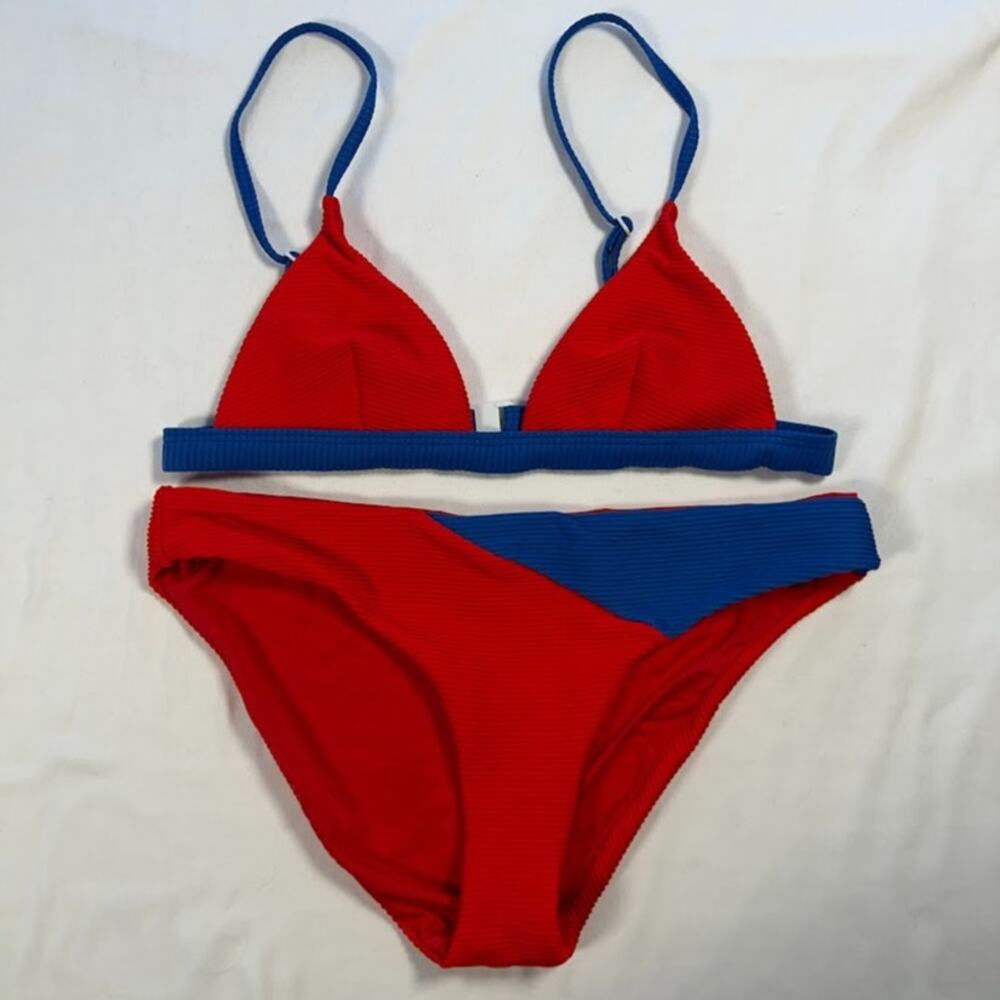 Onia Lily Rib Bikini Cobalt & Rose Small Triangle Colorblock Fourth of July